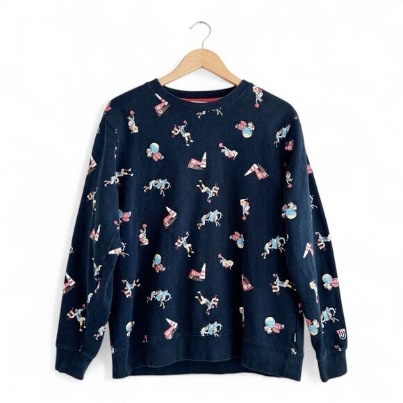 UNDEFEATED All Over Print Navy Blue Stussy Crewneck Sweatshirt Size Medium - Picture 1 of 9